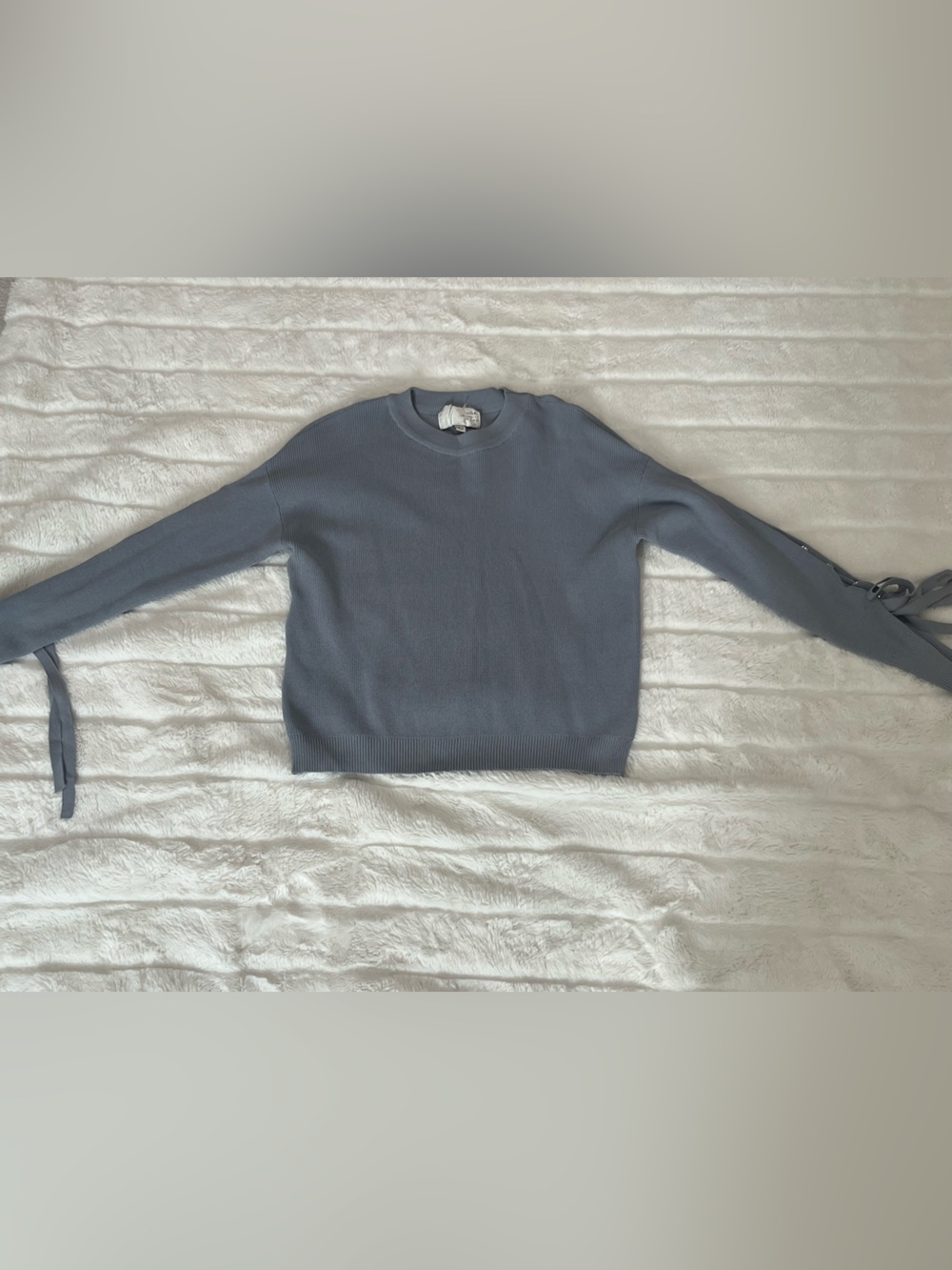J.O.A. Dusty Blue Crewneck Sweater with Sleeve Ties
